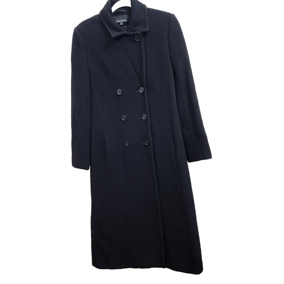 Jones New York Women’s Wool Blend Long Coat Black Double Breasted Belted Back 4 - Picture 3 of 15